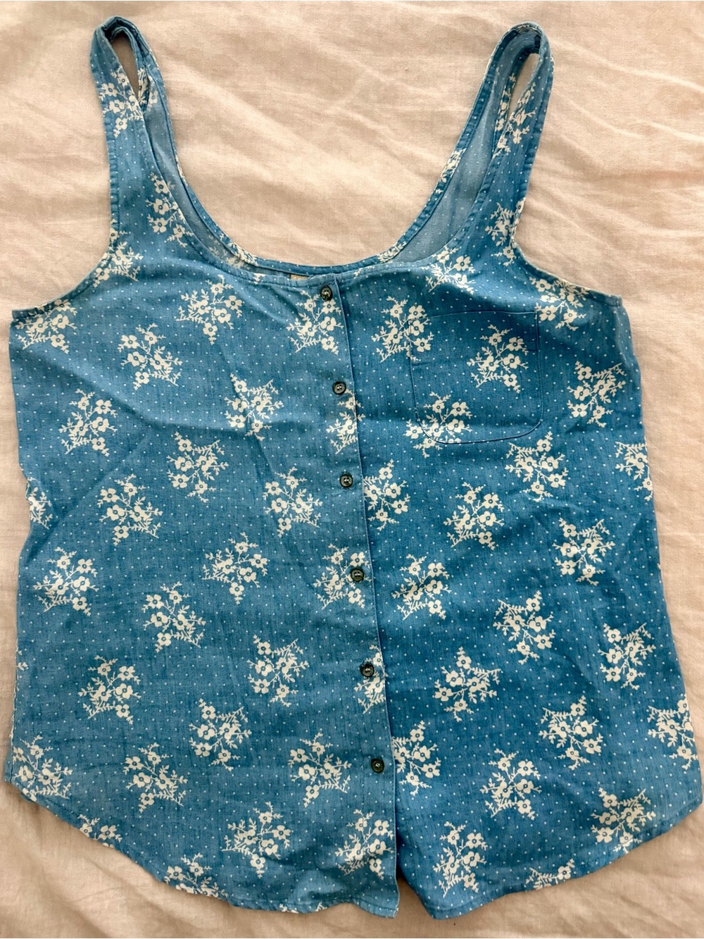 Chambray Floral Button-Front Women's Tank Top size M